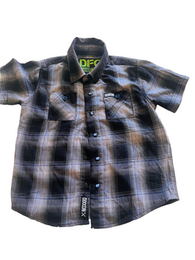 DIXXON Black Blue Gray Plaid Short-Sleeve Snap Button-Down Shirt Youth Kids XS